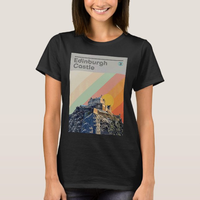 Camiseta Estilo Retro Impressão do Castelo Rainbow de Edinb (Frente)