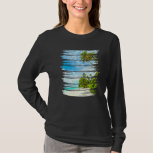 Camiseta Estilo Retro Praia Tropical Pôr do Sol Ilha Palmei