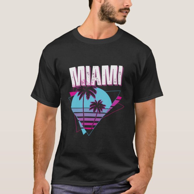 Camiseta Estilo Retroativo 89, Sunset E Palm Trees Miami (Frente)
