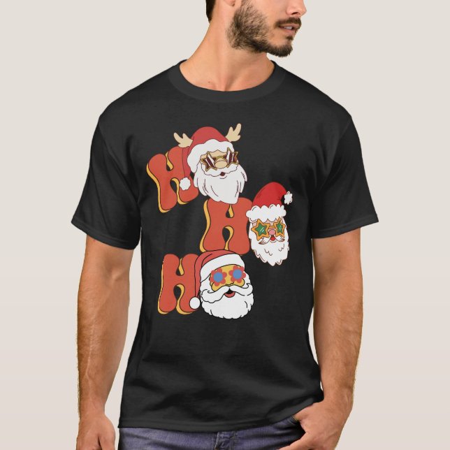 Camiseta Estilo Retroativo de Natal - Ho Ho Ho (Frente)