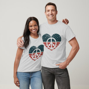 Camiseta Estilo Russo de Amor e Paz Americano