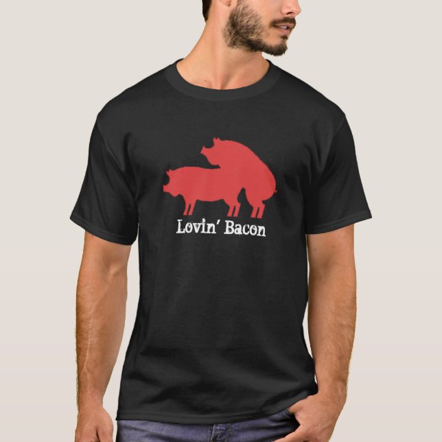 Camiseta Estilo Sizzle com Amor Bacon Adorando Bacon engraç (Frente)