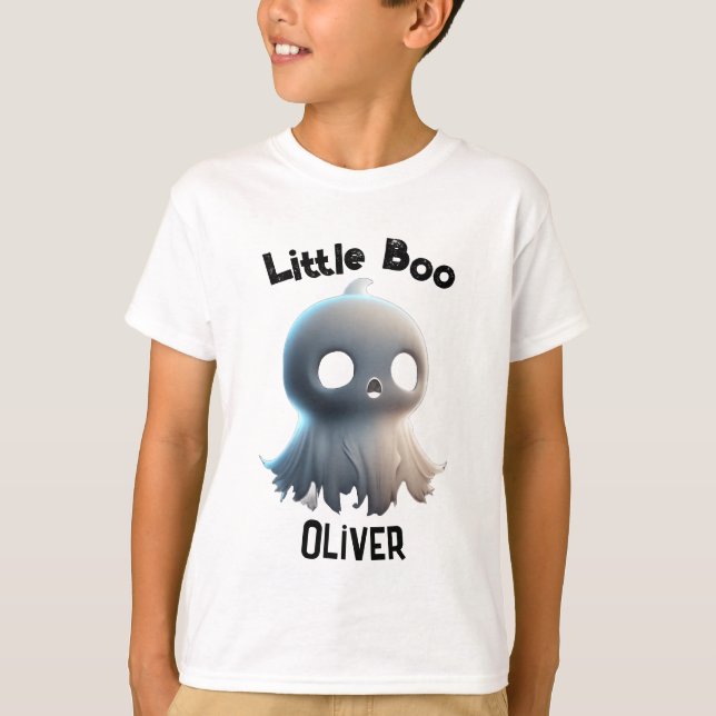 Camiseta Estilo Spooky da Criança com 'Little Boo' Fantasma (Frente)