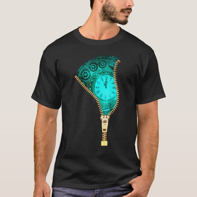 Camiseta Estilo Steampunk Observar A Revenda Do Zipper Em T (Frente)