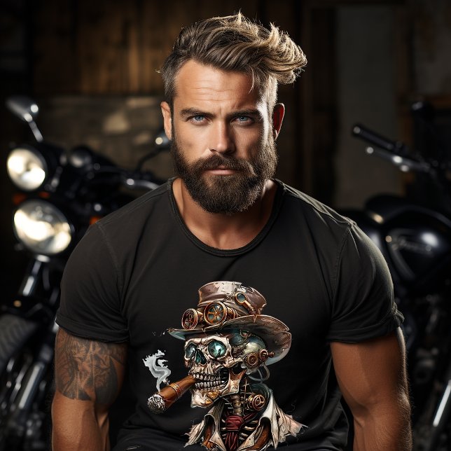 Camiseta Estilo Steampunk Skeleton com Charuto (Criador carregado)