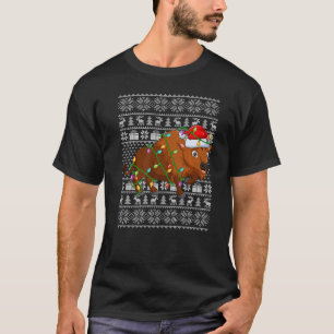 Camiseta Estilo Suave Feio Luzes Xmas Papais noeis Bison Ch