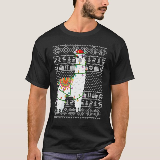Camiseta Estilo Suave Feio Luzes Xmas Papais noeis Cristo A (Frente)