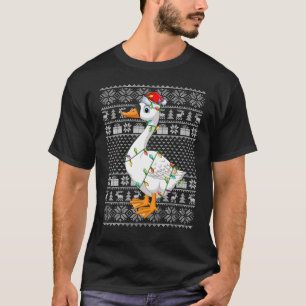 Camiseta Estilo Suave Feio Luzes Xmas Papais noeis Ganso Pá