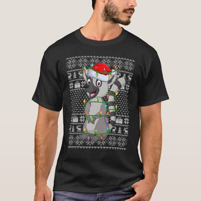 Camiseta Estilo Suave Feio Luzes Xmas Papais noeis Lemur Ch (Frente)