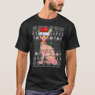 Camiseta Estilo Suave Feio Luzes Xmas Papais noeis Sphynx C