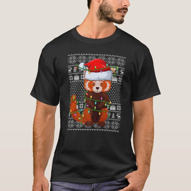 Camiseta Estilo Suave Feio Luzes Xmas Papais noeis Vermelho (Frente)
