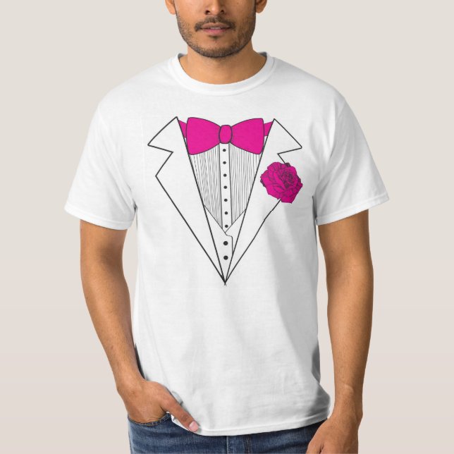 Camiseta Estilo Tuxedo com Baqueta Rosa e Rosa Rosa Rosa Ro (Frente)