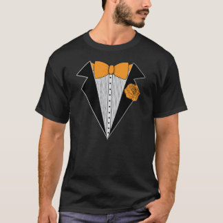 Camiseta Estilo Tuxedo Preto com Laranja Bowtie & Rosa
