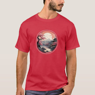 Camiseta Estilo Ukiyo-e do Cenário Sakura Japonês