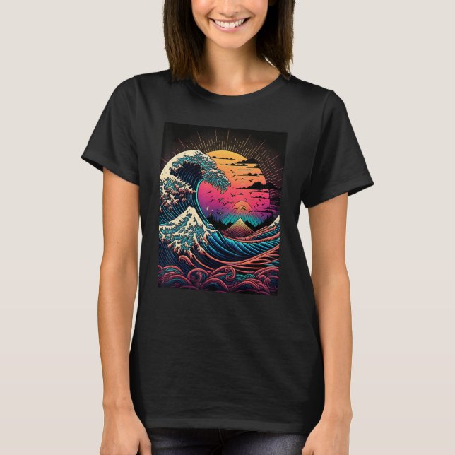 Camiseta Estilo Ukiyo e japonês Excelente retrowave Wave Of (Frente)