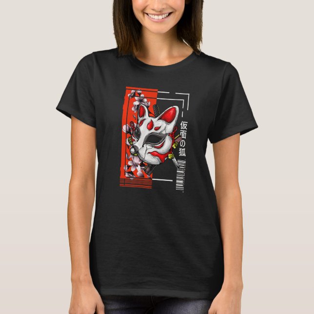 Camiseta Estilo Urbano Japonês Retromascarado Fox Oni (Frente)
