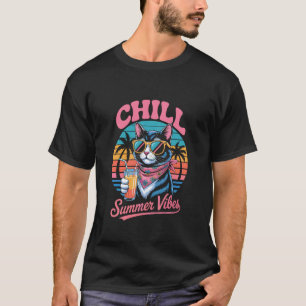 Camiseta Estilo Vibrações de Verão do Gato Relaxado