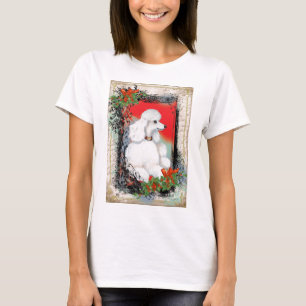 Camiseta Estilo Vintage de Natal de Poodle Branco Ringer Te