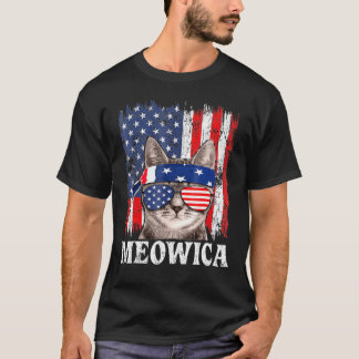 Camiseta Estilo Vintage Meowica Cat 4 De Julho American Fla