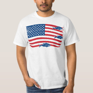 Camiseta Estilo Vintage Pesca Bandeira Americana Vermelha A