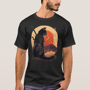 Camiseta Estilo vintage pôr do sol japonês e gatinho samura