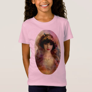 Camiseta Estilo Vintage Retrato da Mulher Bonita em Rosa