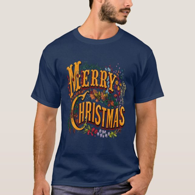 Camiseta Estilo Vintage Saudação de Natal  (Frente)