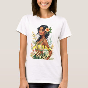 Camiseta Estilo Vintage Viagem ao Havaí Honolulu Garota Hul