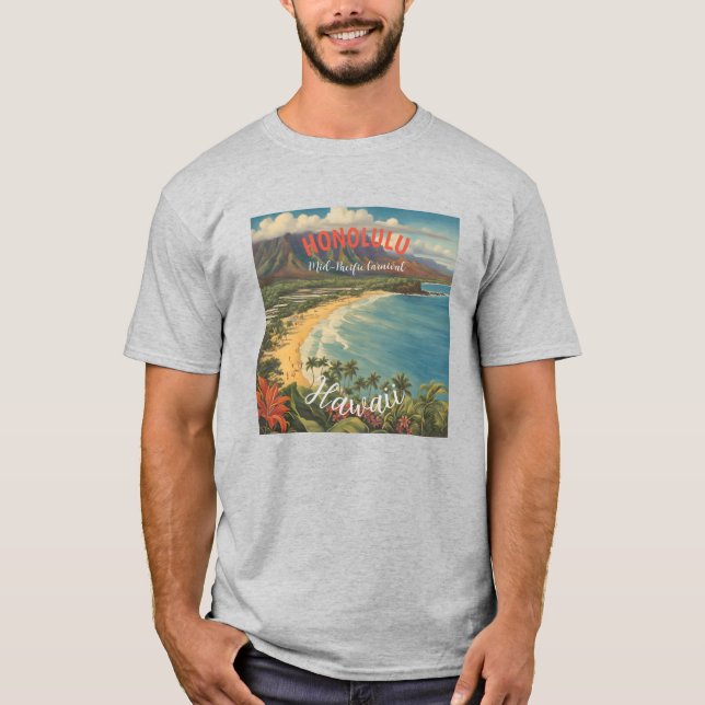 Camiseta Estilo Vintage Viagem Honolulu Médio Havaiano - Pa (Frente)