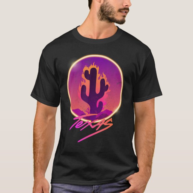 Camiseta Estilo Vogue do Texas Burning Cactus Neon (Frente)