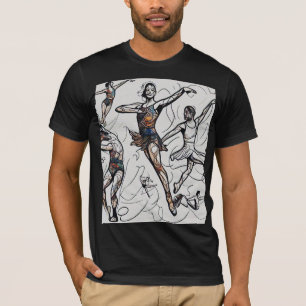 Camiseta Estilos de Dança Expressivos Camisa-T Preta e Bran