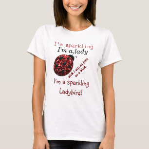 Camiseta Estimulante Ladybird Ladybug vermelho brilha texto
