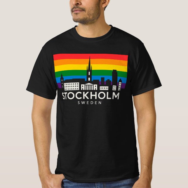 Camiseta Estocolmo Cidade Suécia Bandeira Arco-íris Criança (Frente)