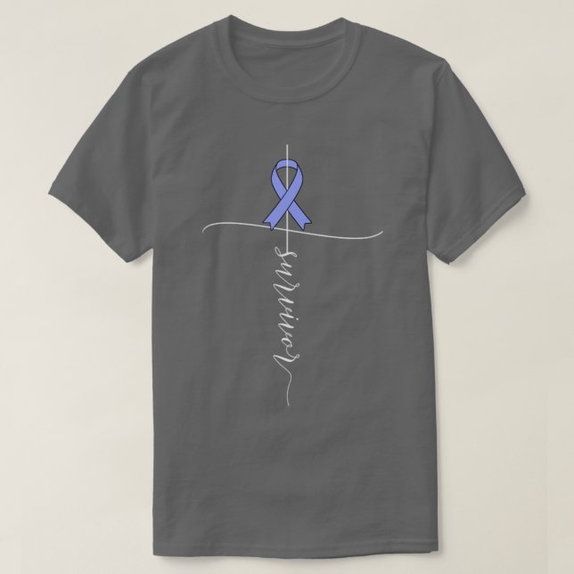 Camiseta Estômago Cancer Consciência Sobrevivência Periwink (Frente do Design)