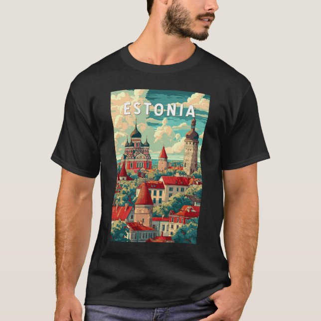 Camiseta Estônia - Ilustração - Viagem Art Vintage (Frente)