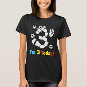 Camiseta Estou 3 Hoje Lindo Futebol Cartoon 3º Aniversário