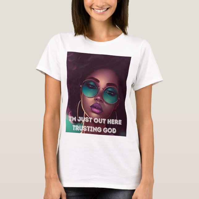 CAMISETA ESTOU AQUI A TRUIR DEUS SENHORAS SLIM TSHIRT (Frente)