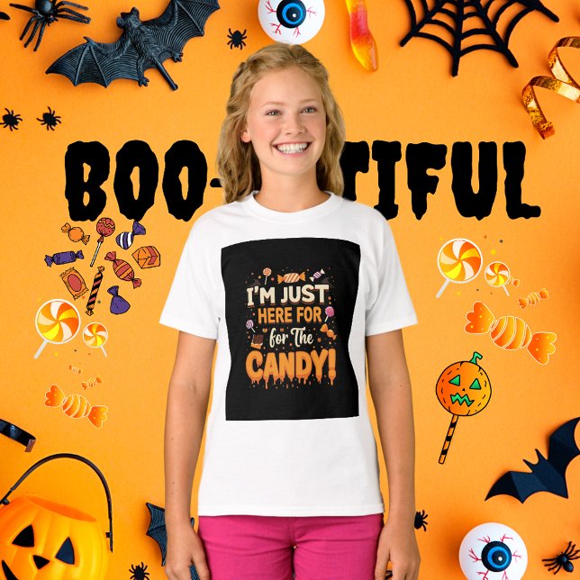 Camiseta Estou aqui para o doce! - Rapariga de Halloween (I'M JUST HERE FOR THE CANDY GIRLS' T-SHIRT)