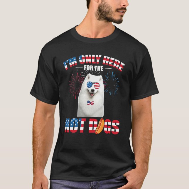 Camiseta Estou Aqui Somente Para Os Cachorros Quentes Ameri (Frente)