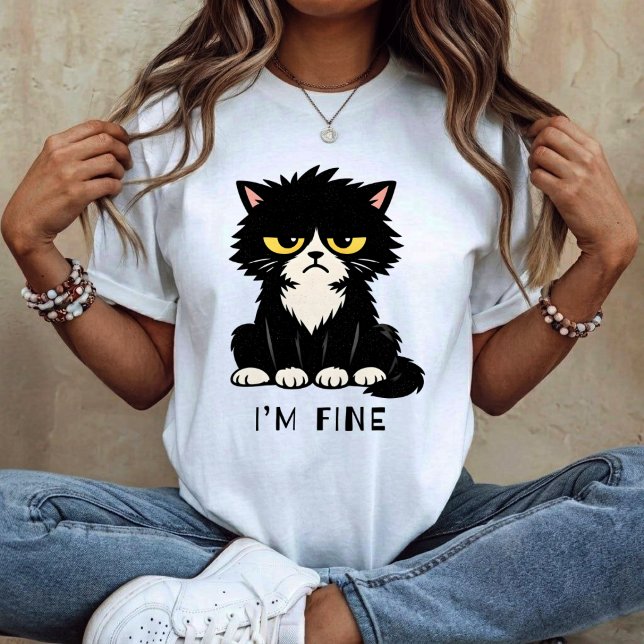 Camiseta Estou Bem - Gato engraçado (Criador carregado)
