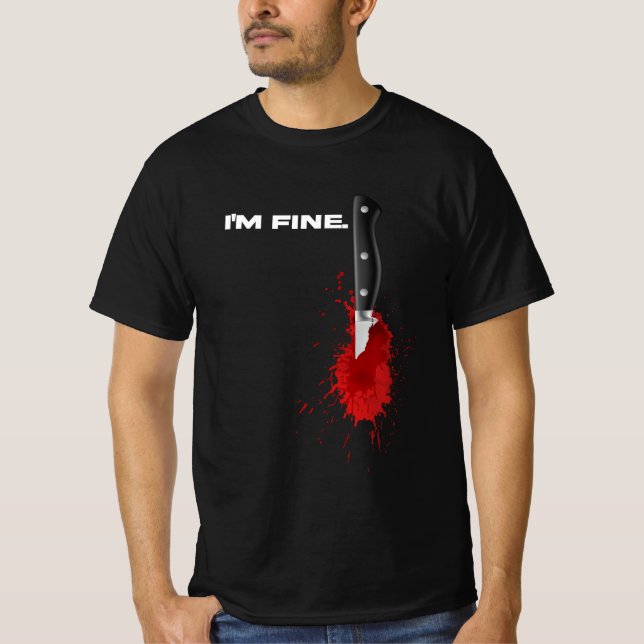 Camiseta Estou bem sangrento Splatter e Knife Halloween (Frente)
