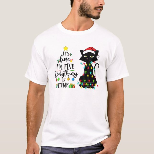 Camiseta Estou bem, tudo é Cristo de Gato Negro, bem engraç (Frente)