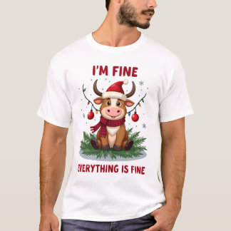 Camiseta Estou Bem Tudo Está Bem Natal Vaca das Terras Alta