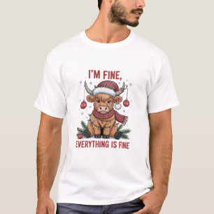 Camiseta Estou Bem Tudo Está Bem Natal Vaca das Terras Alta