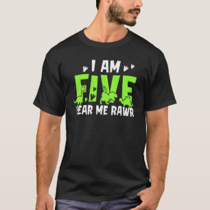 Camiseta Estou Cinco Me Ouvindo Rawr Dinosaur Feliz Anivers