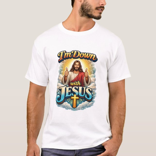 Camiseta Estou com Jesus – Gráfico de Fé Ousada Cristã (Frente)