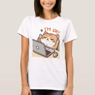 Camiseta Estou Muito Bem, Gato Preguiçoso Trabalhando em La