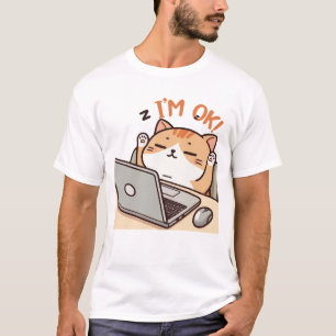 Camiseta Estou Muito Bem, Gato Preguiçoso Trabalhando em La