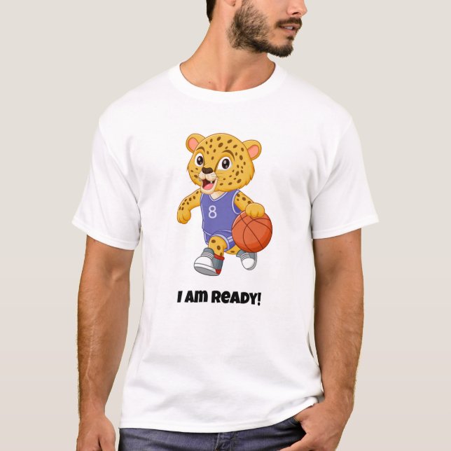 Camiseta Estou pronto! Gato Engraçado/Basquete (Frente)