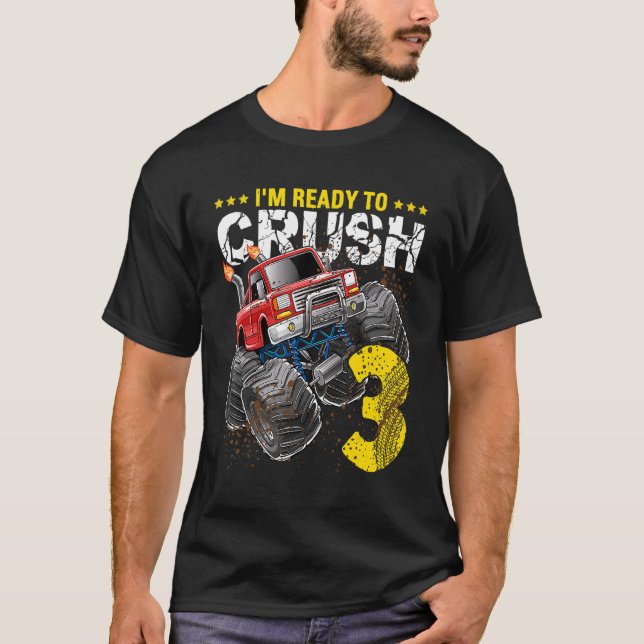 Camiseta Estou pronto para esmagar 3 Monstros aniversário d (Frente)